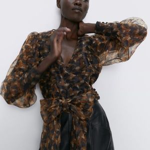 Zara Organza Blouse Brown Black